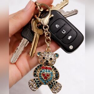 Gold Teddy Bear Keychain with Crystals NEW Choose One
